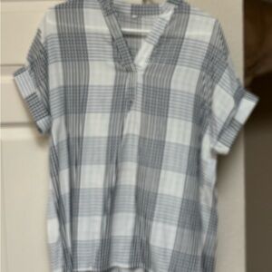 Navy and White Plaid Short Sleeve Shirt